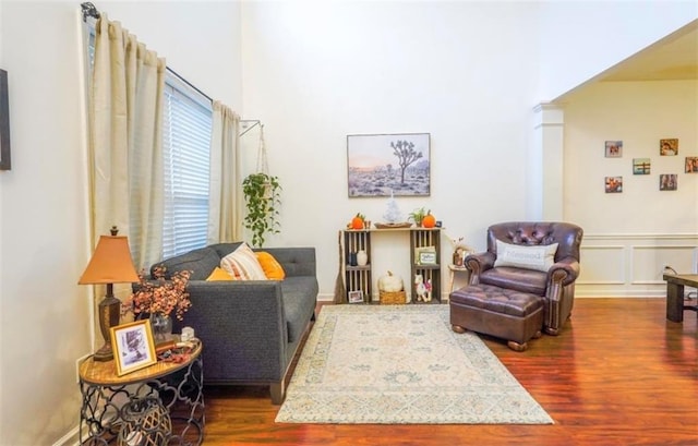 living area with dark wood-type flooring