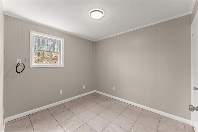 unfurnished bedroom featuring baseboards, crown molding, visible vents, and light tile patterned flooring