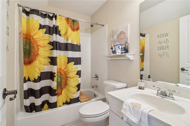 full bathroom featuring vanity, toilet, and shower / tub combo with curtain