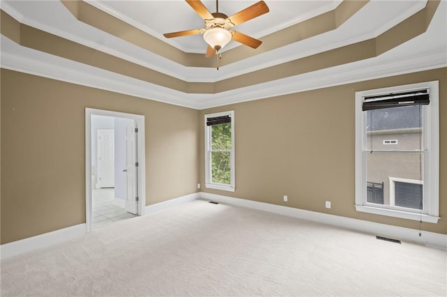 4842 Registry Dr NW, Kennesaw, GA 30152 - carpeted empty room with ornamental molding, a raised ceiling, baseboards, and a ceiling fan