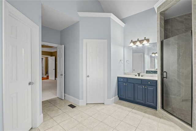4842 Registry Dr NW, Kennesaw, GA 30152 - full bath with a shower stall, tile patterned floors, vanity, and baseboards