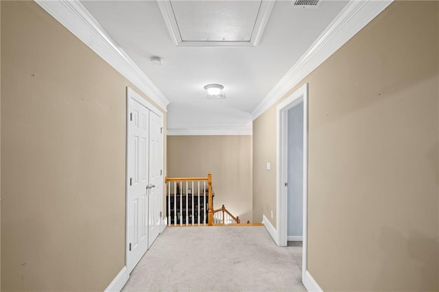 4842 Registry Dr NW, Kennesaw, GA 30152 - corridor featuring an upstairs landing, light colored carpet, ornamental molding, and baseboards