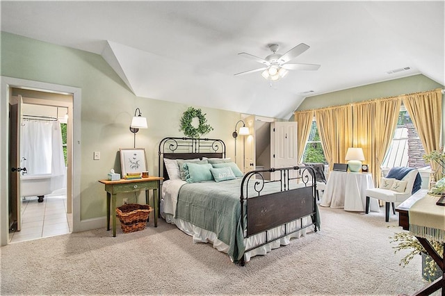8901 Watkins Mill Rd, Winston, GA 30187 - bedroom with vaulted ceiling, carpet floors, baseboards, and a ceiling fan