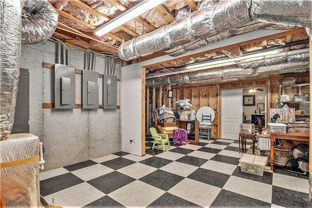 8901 Watkins Mill Rd, Winston, GA 30187 - unfinished basement featuring electric panel and tile patterned floors