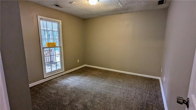 spare room featuring carpet floors and a textured ceiling