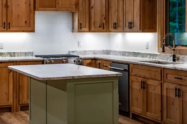 74 Cohutta Overlook Way, Blue Ridge, GA 30513 - kitchen with a sink, dishwashing machine, a center island, and wood finished floors