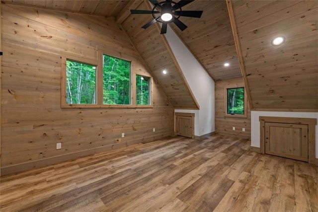 74 Cohutta Overlook Way, Blue Ridge, GA 30513 - additional living space featuring wooden ceiling, wood walls, ceiling fan, wood finished floors, and recessed lighting