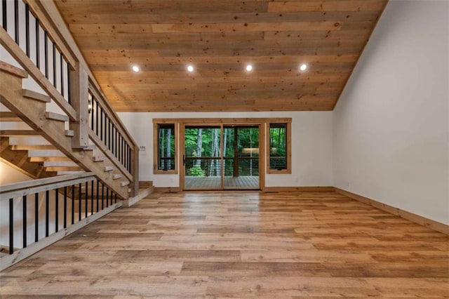 74 Cohutta Overlook Way, Blue Ridge, GA 30513 - foyer featuring wood ceiling, wood finished floors, recessed lighting, baseboards, and lofted ceiling
