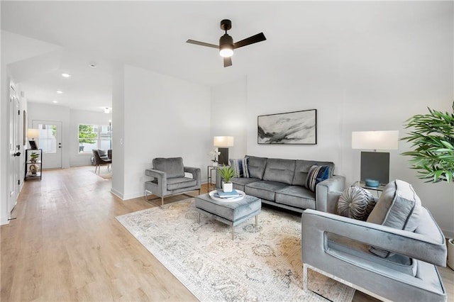 150 Chandler Trce, Covington, GA 30016 - living room with ceiling fan, light wood-style floors, recessed lighting, and baseboards