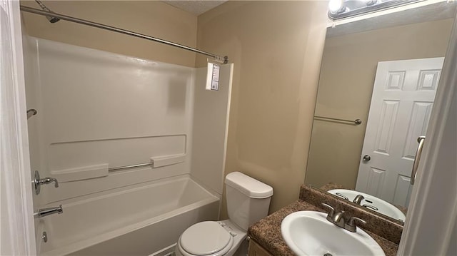 full bathroom with shower / tub combination, toilet, and vanity