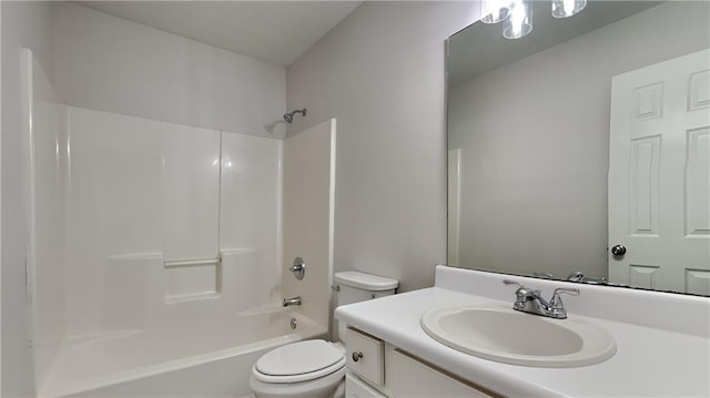 full bathroom with  shower combination, toilet, and vanity