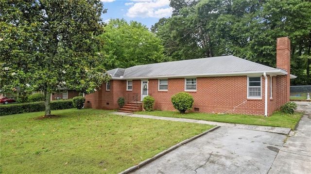 216 Coosawattee Ave SW, Rome, GA 30165 - ranch-style home with crawl space, a chimney, a front yard, and brick siding