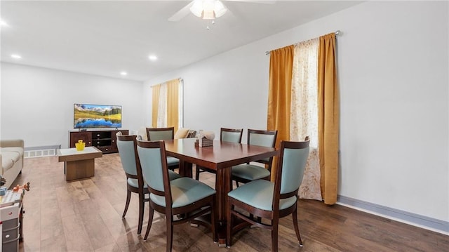 216 Coosawattee Ave SW, Rome, GA 30165 - dining area with wood finished floors, ceiling fan, recessed lighting, and baseboards