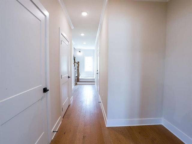 1415 Coretta Bnd, Atlanta, GA 30318 - corridor featuring hardwood / wood-style floors, baseboards, ornamental molding, and recessed lighting