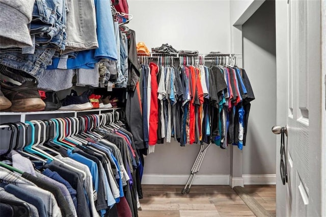 walk in closet featuring wood finished floors