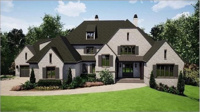 260 Traditions Dr, Alpharetta, GA 30004 - view of front of property with a chimney, a front lawn, and brick siding