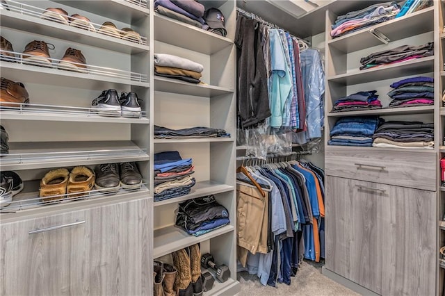 walk in closet featuring carpet floors