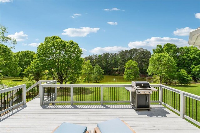 4790 Hyde Rd, Cumming, GA 30040 - wooden terrace featuring a yard, area for grilling, and a water view