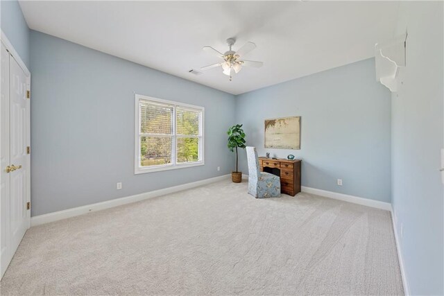 4790 Hyde Rd, Cumming, GA 30040 - office area featuring ceiling fan, carpet floors, visible vents, and baseboards