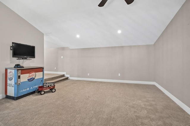 659 Creek Nation Rd, Jefferson, GA 30549 - game room featuring carpet, vaulted ceiling, and ceiling fan
