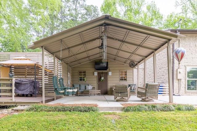 659 Creek Nation Rd, Jefferson, GA 30549 - rear view of property with an outdoor living space, a gazebo, a wooden deck, and a patio area