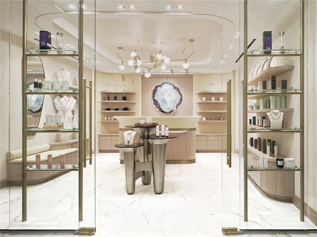 wine room with a tray ceiling