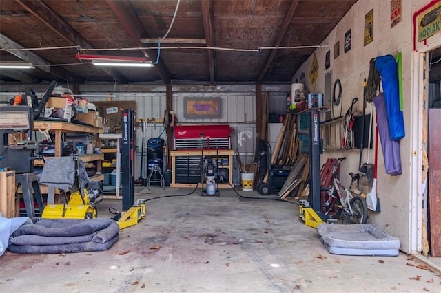 garage featuring a workshop area