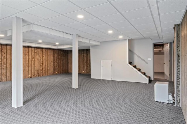 870 Richmond Hill Dr, Marietta, GA 30068 - finished below grade area with carpet flooring, recessed lighting, stairs, and wood walls