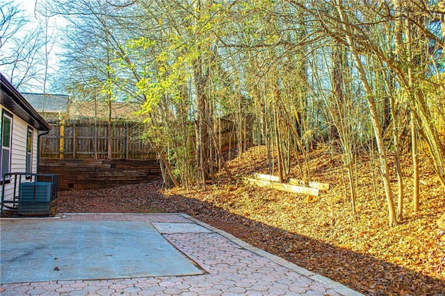 view of yard featuring a patio and fence