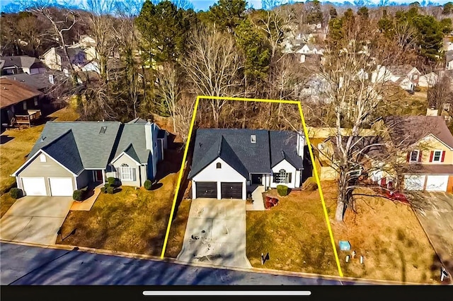 bird's eye view with a residential view