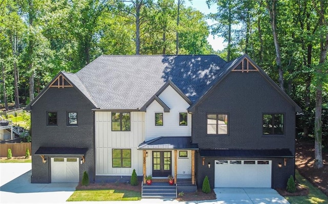 modern farmhouse style home featuring a garage