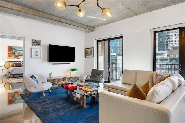 living area with finished concrete floors