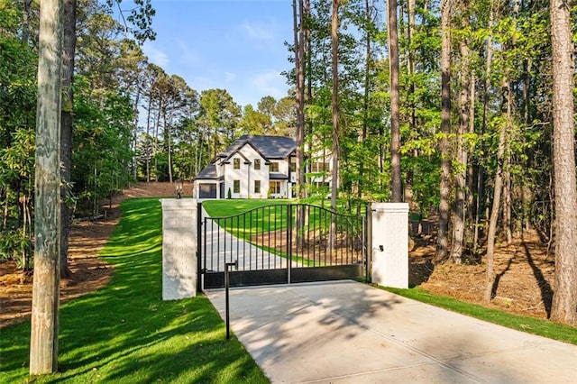 view of gate featuring a yard