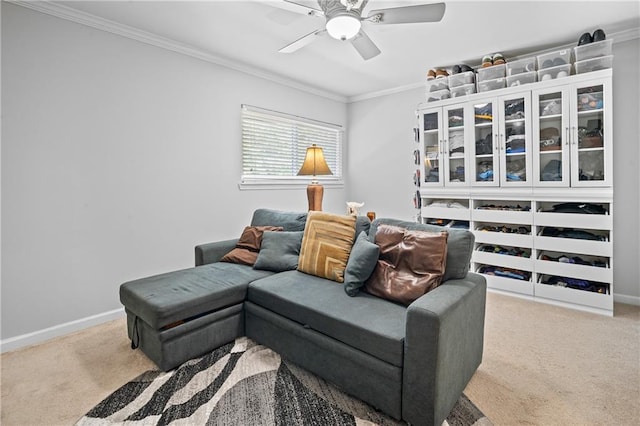 31 Country Place Ct, Alpharetta, GA 30005 - carpeted living room with ornamental molding and ceiling fan