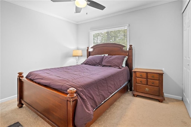 31 Country Place Ct, Alpharetta, GA 30005 - bedroom featuring light colored carpet, crown molding, a ceiling fan, and a closet