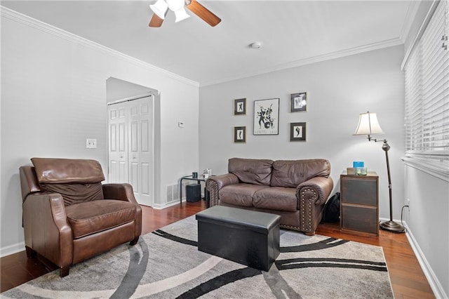 31 Country Place Ct, Alpharetta, GA 30005 - living room with a ceiling fan, wood finished floors, and crown molding
