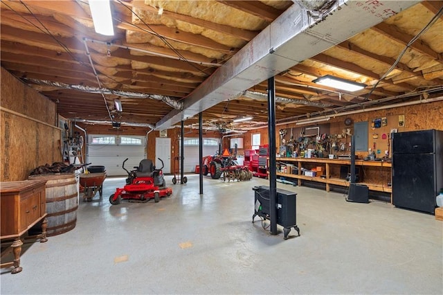 garage featuring a workshop area