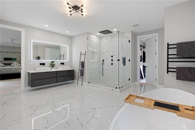 bathroom featuring vanity and walk in shower