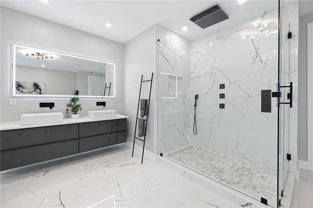 bathroom with vanity and separate shower and tub