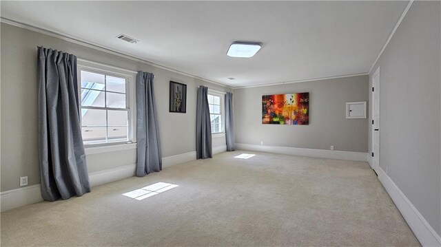 carpeted bedroom featuring access to outside and crown molding