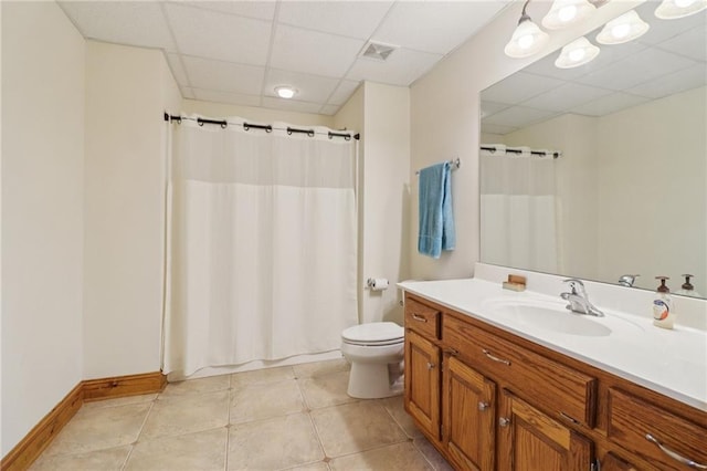169 Robson Trl, Mcdonough, GA 30252 - bathroom featuring a paneled ceiling, vanity, tile patterned floors, and a shower with shower curtain