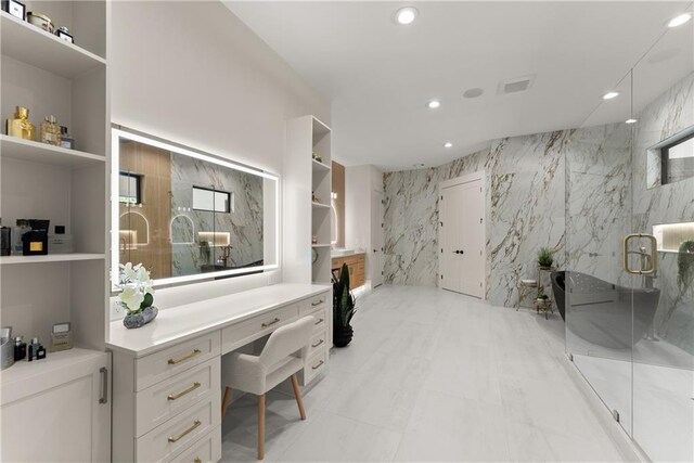 1336 Azalea Dr, Lawrenceville, GA 30043 - office area featuring recessed lighting, built in study area, and tile walls