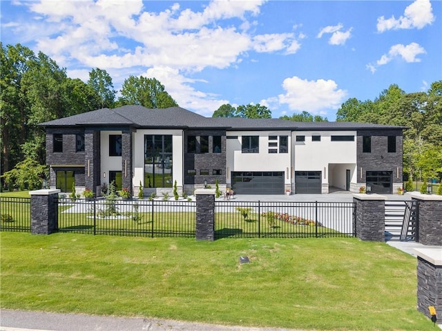1336 Azalea Dr, Lawrenceville, GA 30043 - contemporary house featuring a garage, stone siding, stucco siding, and concrete driveway
