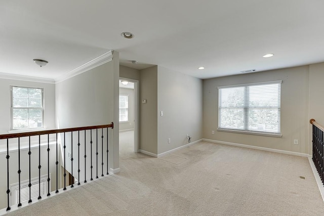 7719 Copper Kettle Way, Flowery Branch, GA 30542 - spare room featuring light carpet, ornamental molding, and recessed lighting