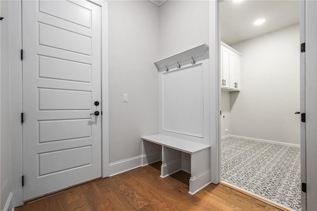 mudroom featuring dark hardwood / wood-style flooring