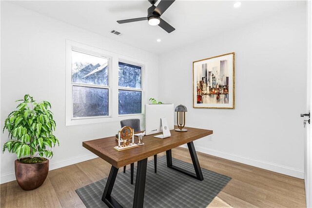 1247 Bridges Ave SW Unit B, Atlanta, GA 30310 - home office with baseboards, wood finished floors, ceiling fan, and recessed lighting