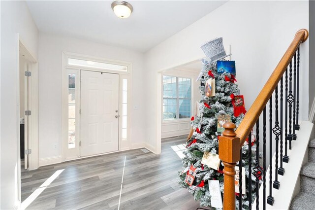 foyer with light wood-type flooring