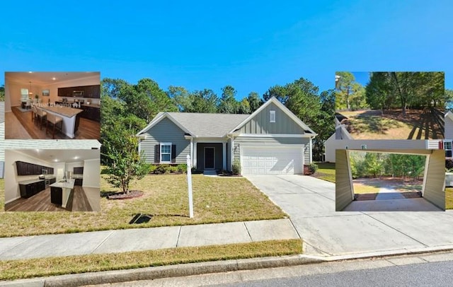 view of front of home featuring a garage and a front lawn