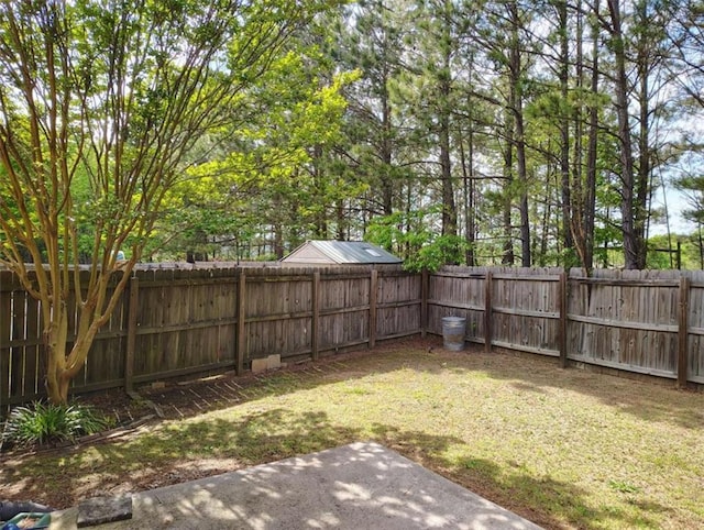 view of yard featuring a fenced backyard and a patio area