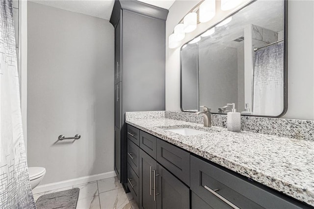 115 Winding River Dr Unit B, Atlanta, GA 30350 - full bathroom featuring vanity, a shower with shower curtain, and marble look tile flooring